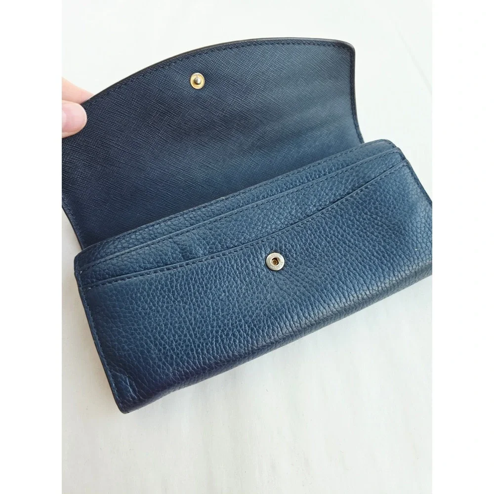 Michael Kors Navy Blue Pebbled Leather Jet Set Wallet 35T3GJSE7L Gold Hardware
